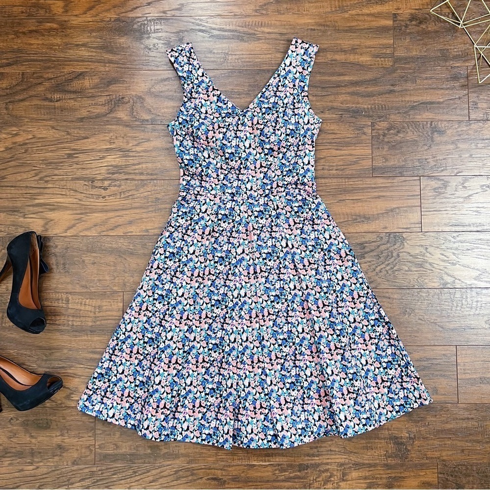 People Tree • Modcloth Organic Cotton fit & flare dress pink blue floral 50s